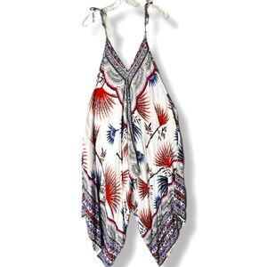 Bohemian Asymmetric Extreme Wide Leg Flowy Pantsuit Tribal Botanical Tropical